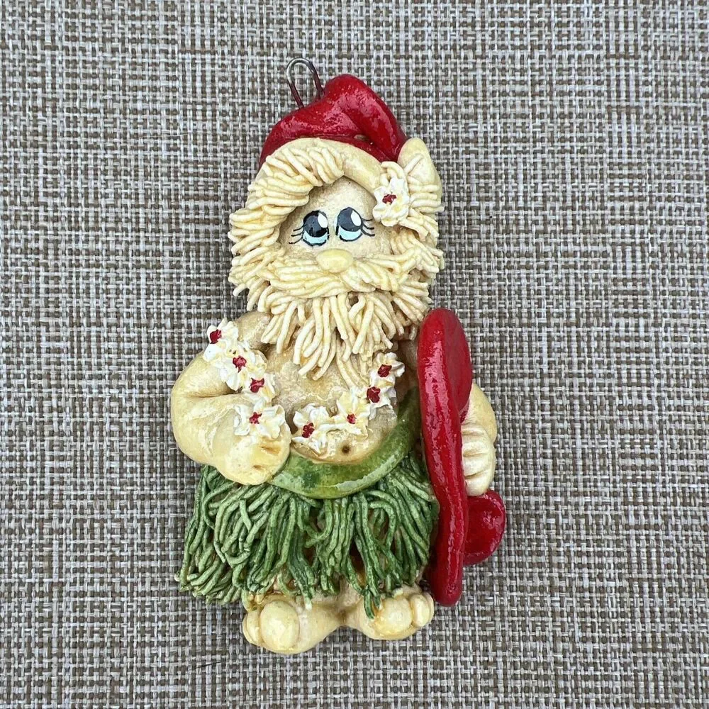 Vintage Salt dough Christmas Ornaments Lot Of 4 Santa Hawaii Bear 4”